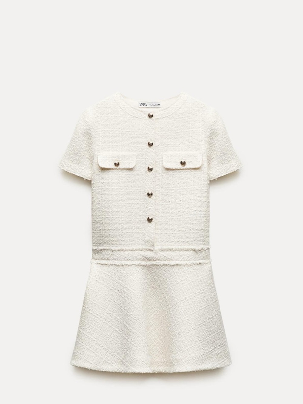 Zara Women’s Cream Short-Sleeve Tweed Dress
